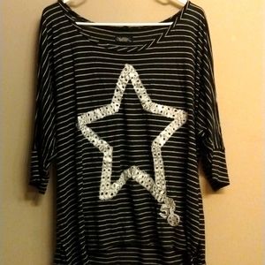 LAUREN MOSHI-Y2K Rare Chain Link Star Striped Tunic Shirt Size XS